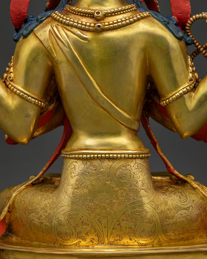 Four-armed Chenrezig Statue – 24K Gold Fire-Gilded Buddhist Sculpture