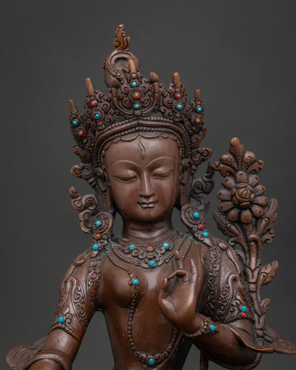 Oxidized White Tara Statue | Seven Eyed Female Buddha Sculpture
