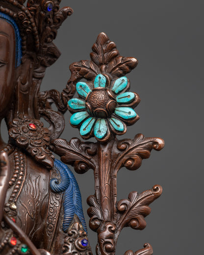 Standing Chenrezig Statue | Dark Oxidized Copper Buddhist Sculpture