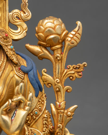 White Tara Drolma Statue | Fire-Gilded With gold Buddhist Sculpture