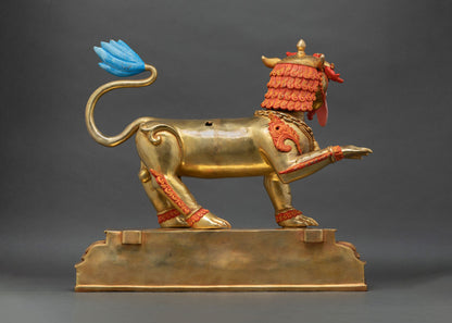 Green Tara Statue on Ornate Snow Lion Throne |  Handmade in Nepal