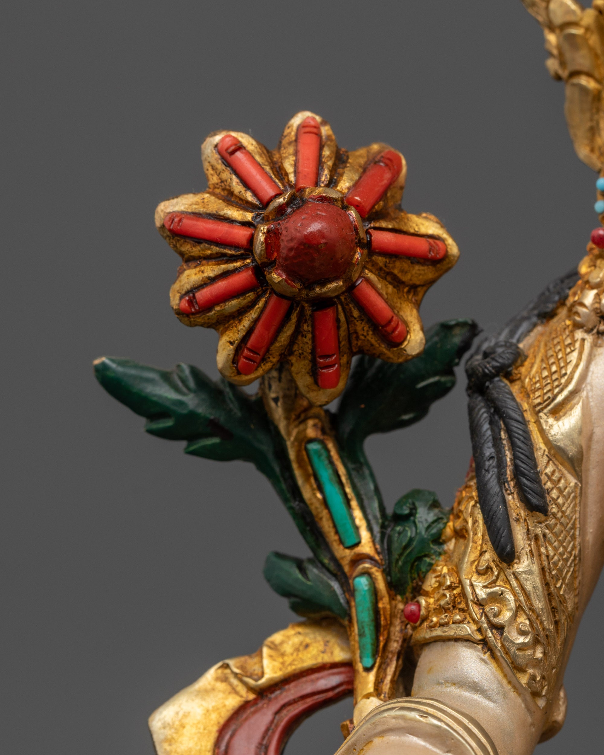 Exquisite White Tara Sculpture | 24k Gold-Gilded Face of Sita Tara
