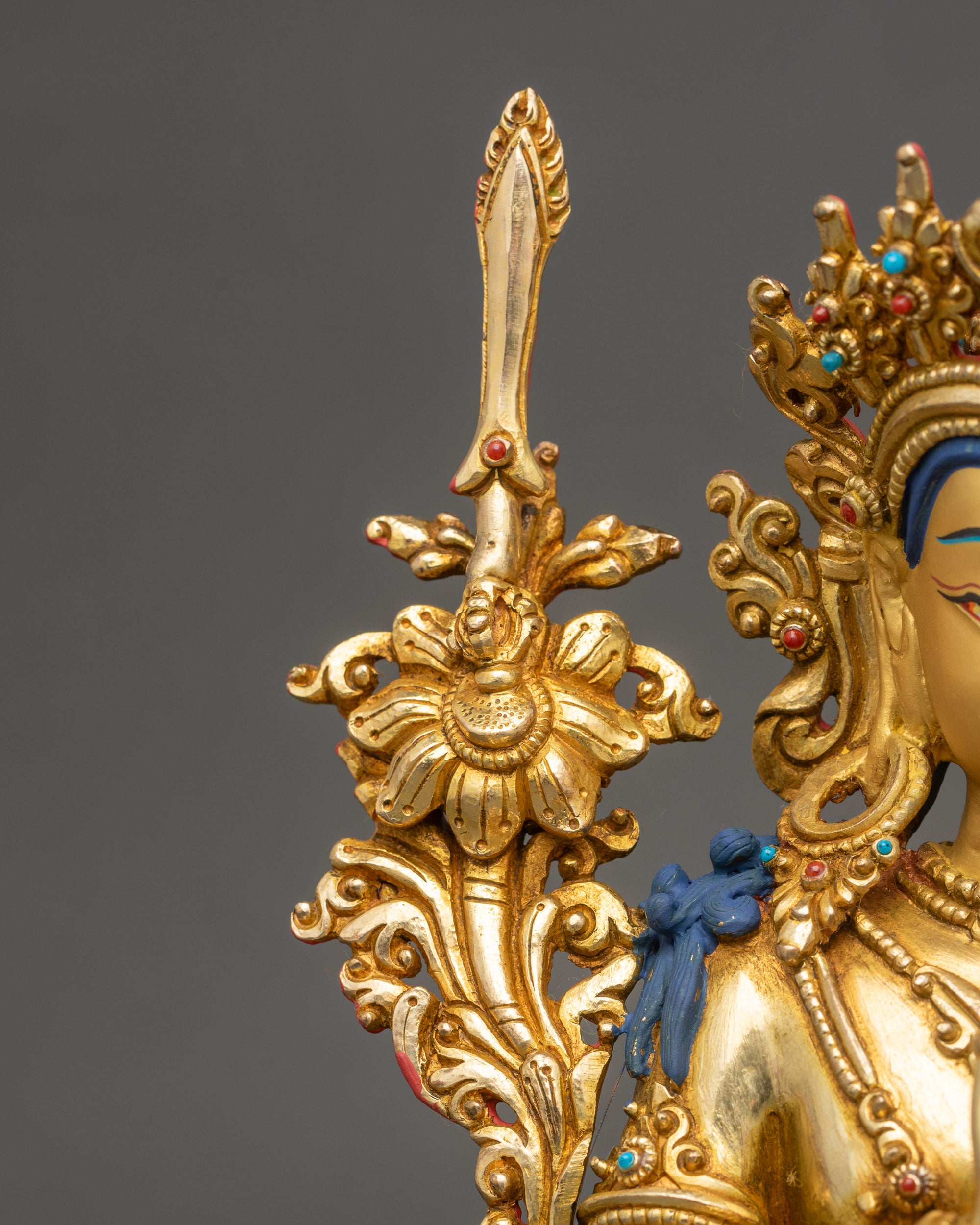 Manjushree Altar Sculpture | 24K Gold Fire-Gilded Nepalese Artwork