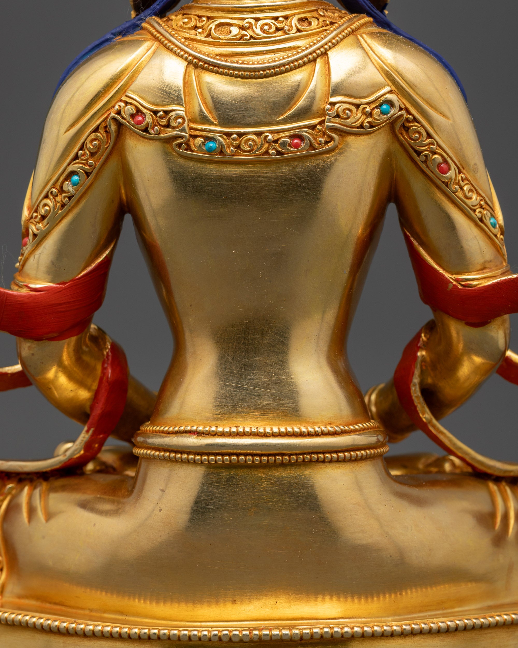 Golden Amitayus Buddha Sculpture | Nepalese Buddhist Statue for Vitality