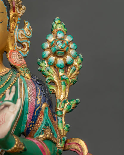 Green Tara Statue | Hand-Painted Tibetan Buddhist Figurine