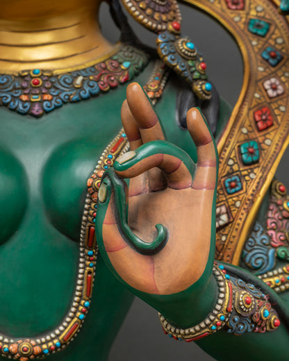 33 Inch Tall Green Tara Statue | Traditionally Crafted Buddhist Figure