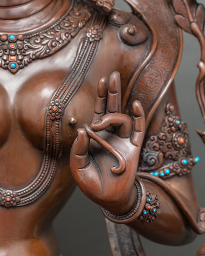 Grand Green Tara Statue | Oxidized Copper Buddhist Sculpture