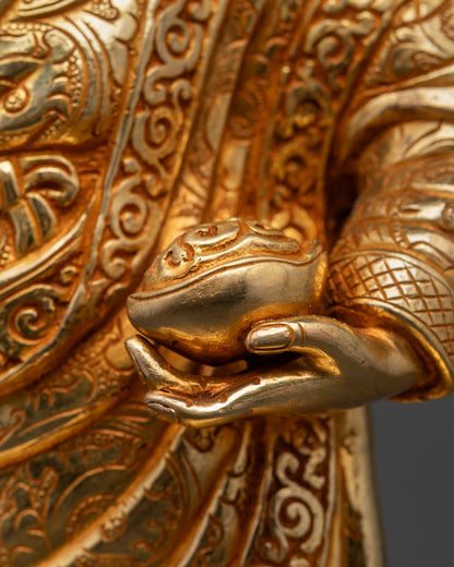 13" Golden Standing Guru Rinpoche Sculpture | Handcrafted Buddhist Idol