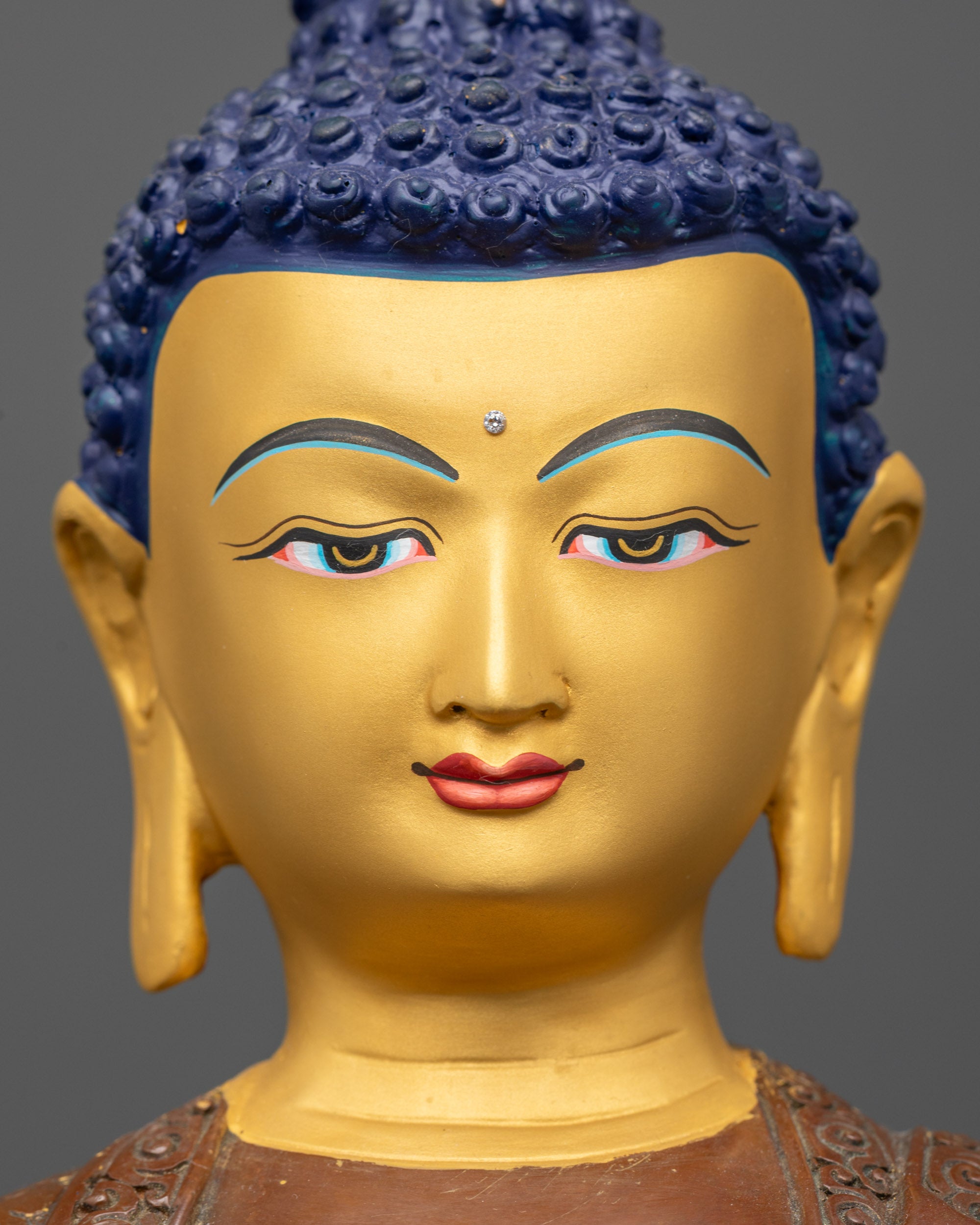 Tibetan Shakyamuni Buddha Statue – Oxidized Copper with Gold Face