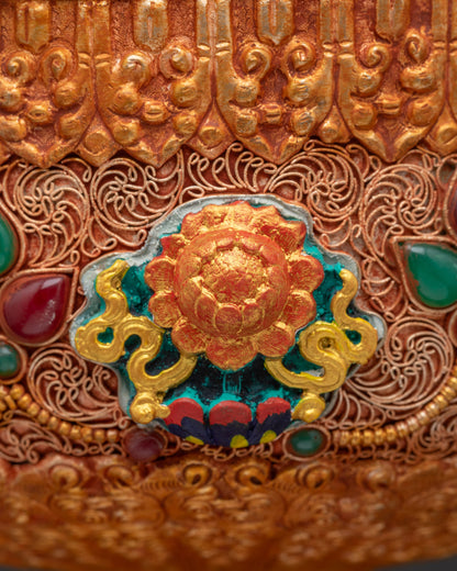 Copper Butter Lamp with Kalash Base | Himalayan Ritual Item Artwork