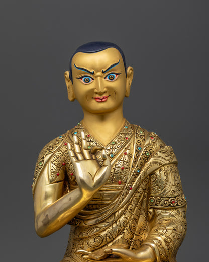 Lama Je Tsongkhapa Set Statue | 24K Gold-Gilded Gelug Master Trio