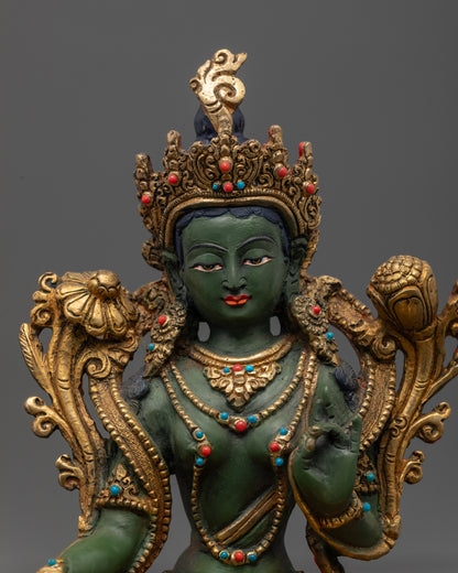 Hand-painted Green Tara Statue | Jetsun Dolma Goddess of Compassion