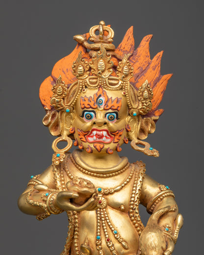 Regular close up Black Dzambhala holding skull cup and jewel-spitting mongoose