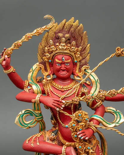 Close up kurukulla buddhist dakini face halo semi precious stones detail