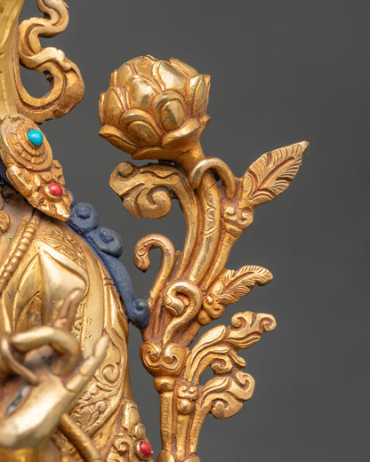 White Tara Blessing Statue | Gold Fire-Gilded Nepalese Buddhist Artwork