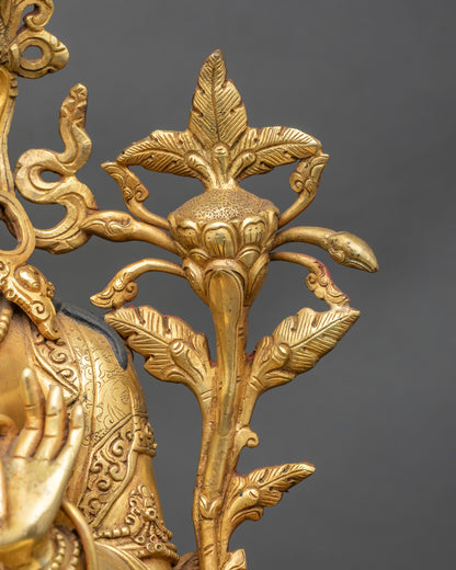 24K Gold Hand-Carved  Green Tara Statue for Spiritual Space