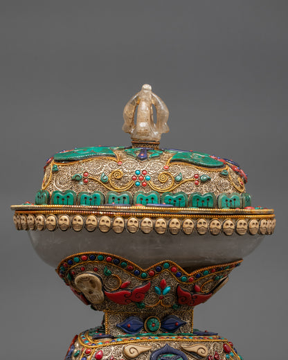Vajrayana Crystal Kapala | Handcrafted Skull Ritual Offering Vessel