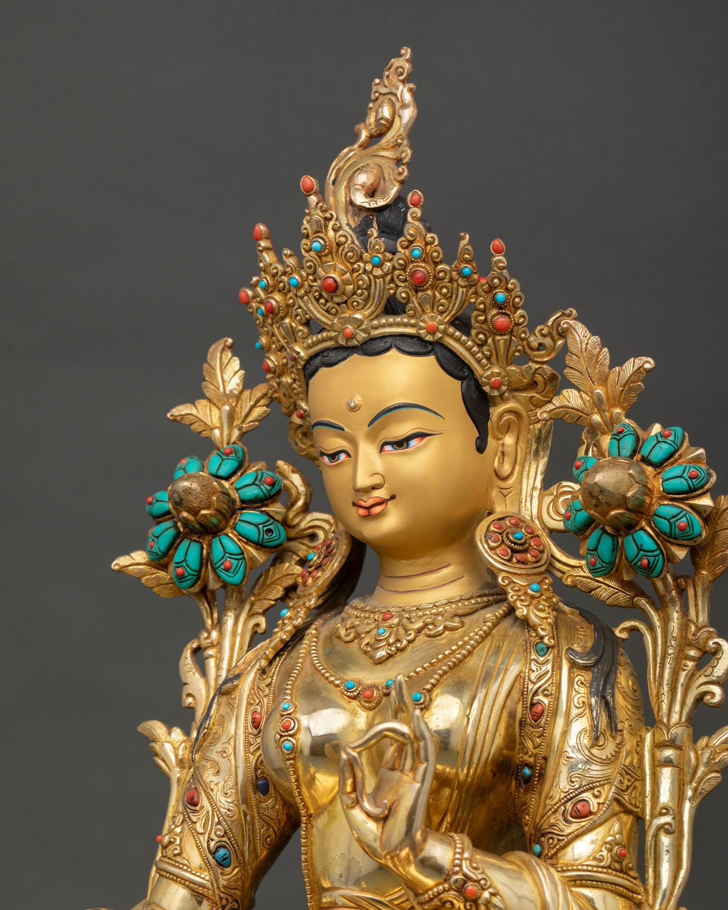 Green Tara Statue | 24K Gold Gilded Copper Buddhist Art