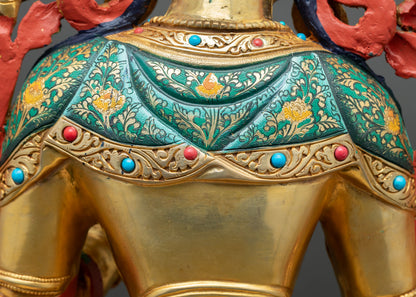 Enthroned Green Tara Statue | Multicolor Nepali Buddhist Artwork