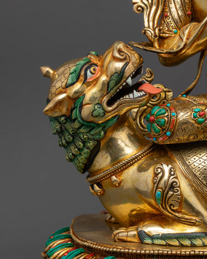 Wisdom-Inspiring Simhada Manjushri Statue | Sacred Tibetan Buddhist Art