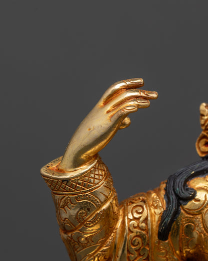 13" Golden Standing Guru Rinpoche Sculpture | Handcrafted Buddhist Idol