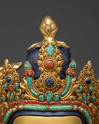 Buddhist Manjushri Statue | Gold-Gilded Bodhisattva of Knowledge Idol