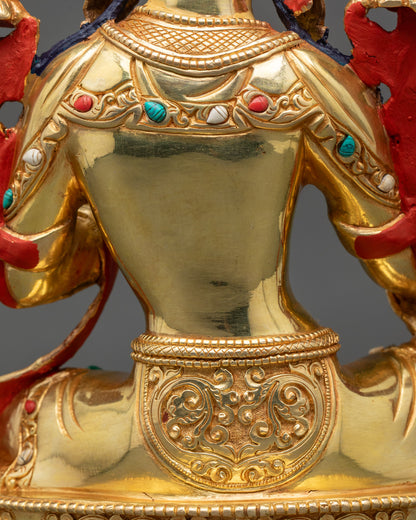 Hand-Carved Buddhist Deity Green Tara Statue for Sacred Space