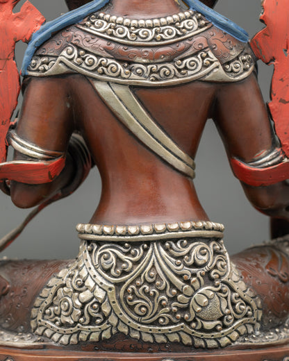 Green Tara Statue | Gold-Painted face Buddhist Deity for Devotion