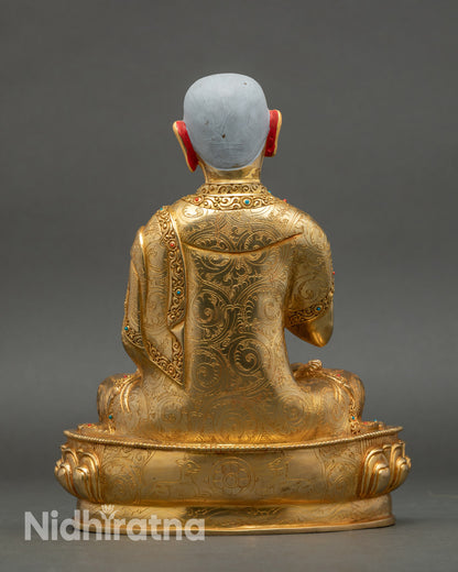 Tsongkhapa with Two Disciples | Handmade 24K Gold Nepalese Sculpture