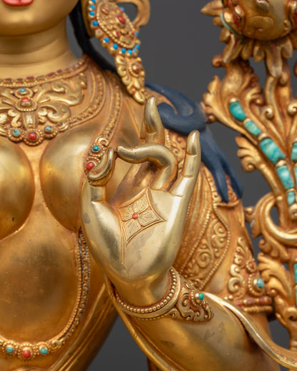 24K Gold-Gilded Green Tara Statue | Traditional Nepalese Buddhist Art