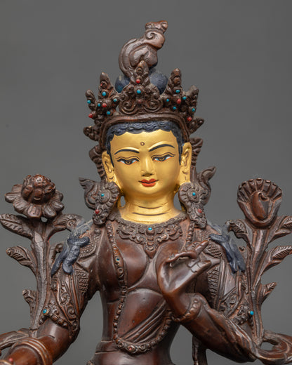 Oxidized Statue of Green Tara for Spiritual Blessing