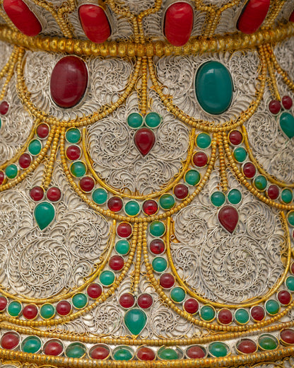 Silver & Gold-Plated Himalayan Vase | Spiritual Offering Art Nepal