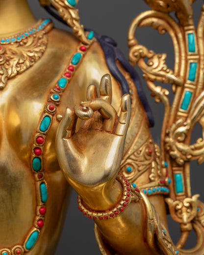 Buddhist Gold-Gilded Premium Green Tara Statue | Handicrafted in Nepal
