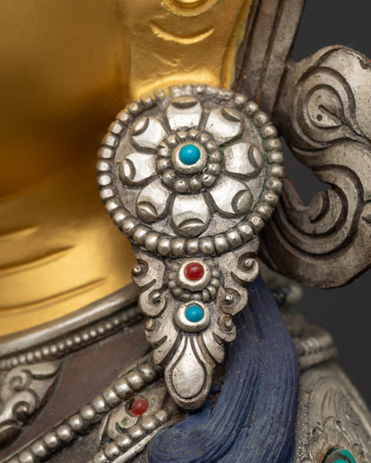 Oxidized Chenrezig Statue | 24K Gold-Gilded Face of Avalokiteshvara