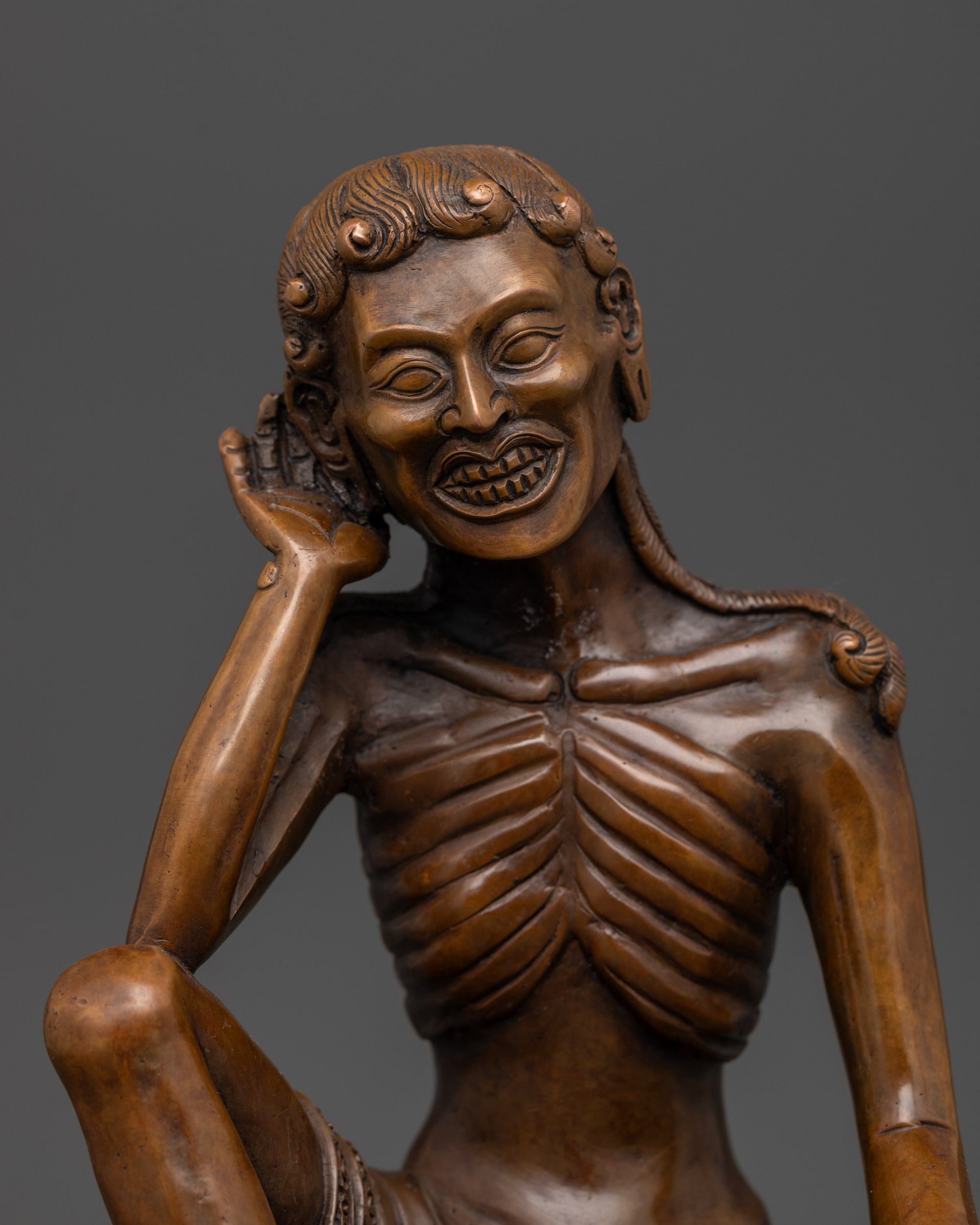 Oxidized Milarepa Statue regular close up Tibetan yogi cave meditation oxidized copper
