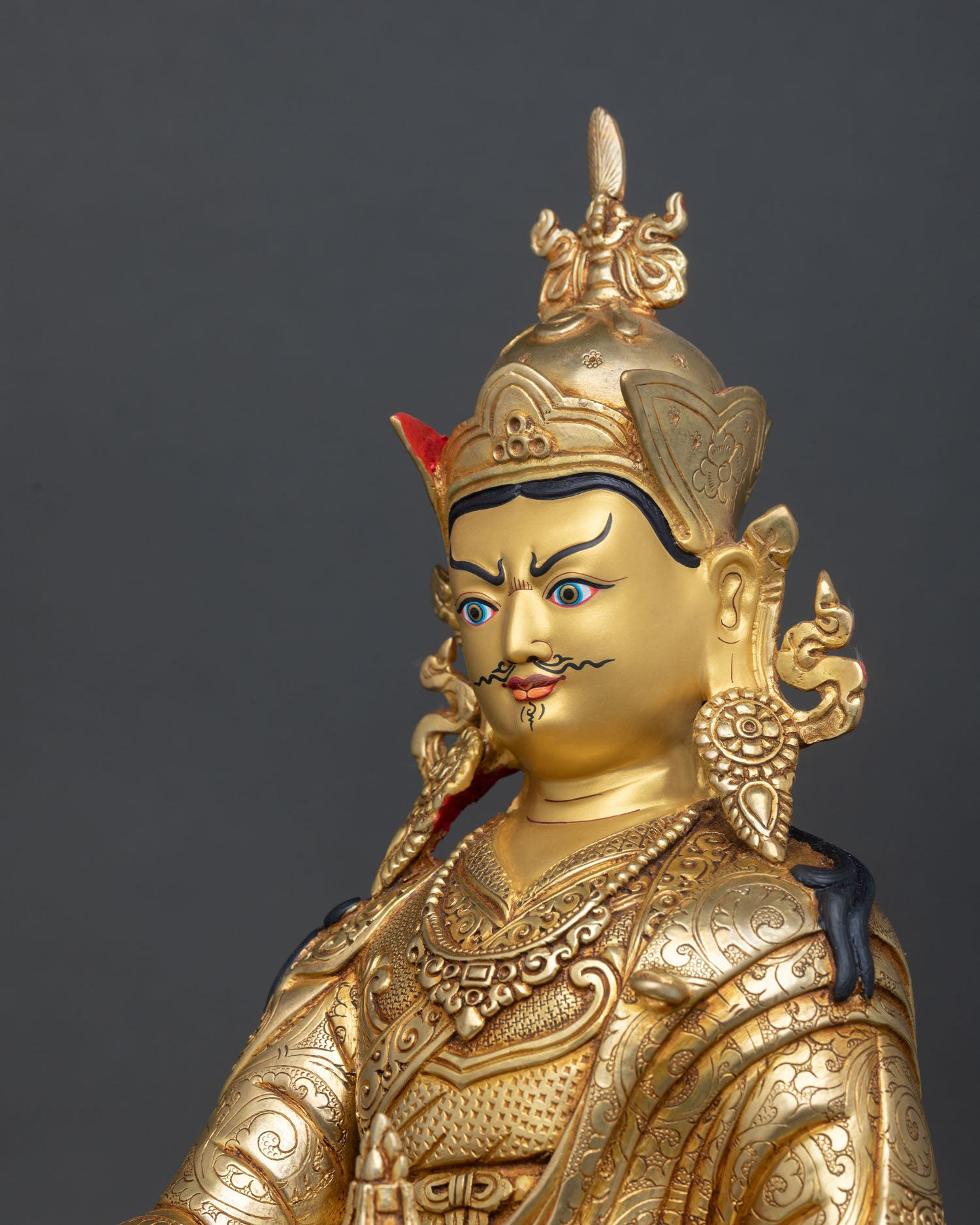 Gold-Gilded Guru Rinpoche Statue | Sacred Buddhist Sculpture