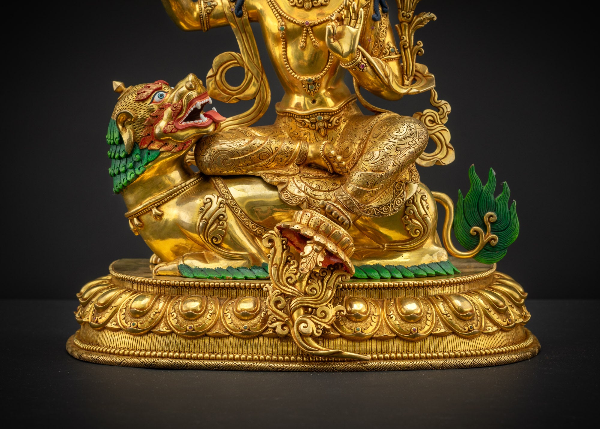 Handicrafted Simhada Manjushri Statue | Fearless Bodhisattva of Wisdom