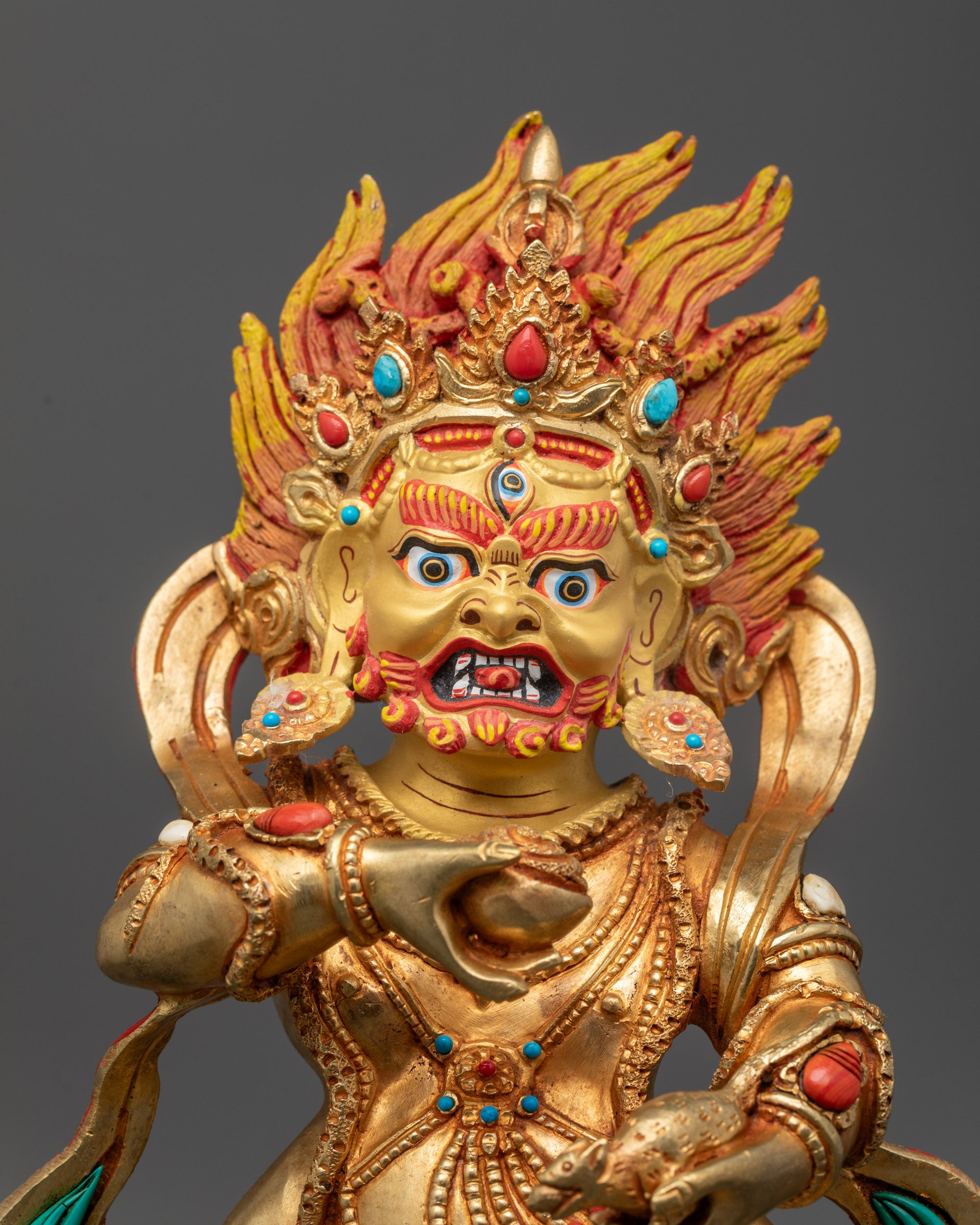 Black Dzambhala Statue | 24K Gold-Fire Gilded Sculpture for Wealth