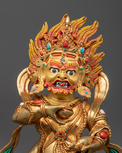 Black Dzambhala Statue | 24K Gold-Fire Gilded Sculpture for Wealth