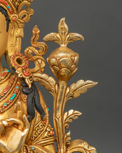 Green Tara | Gold Fire-Gilded Copper Sculpture