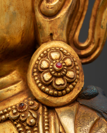 Buddhist Manjushri Statue | Fully Gold Fire-Gilded Copper Sculpture