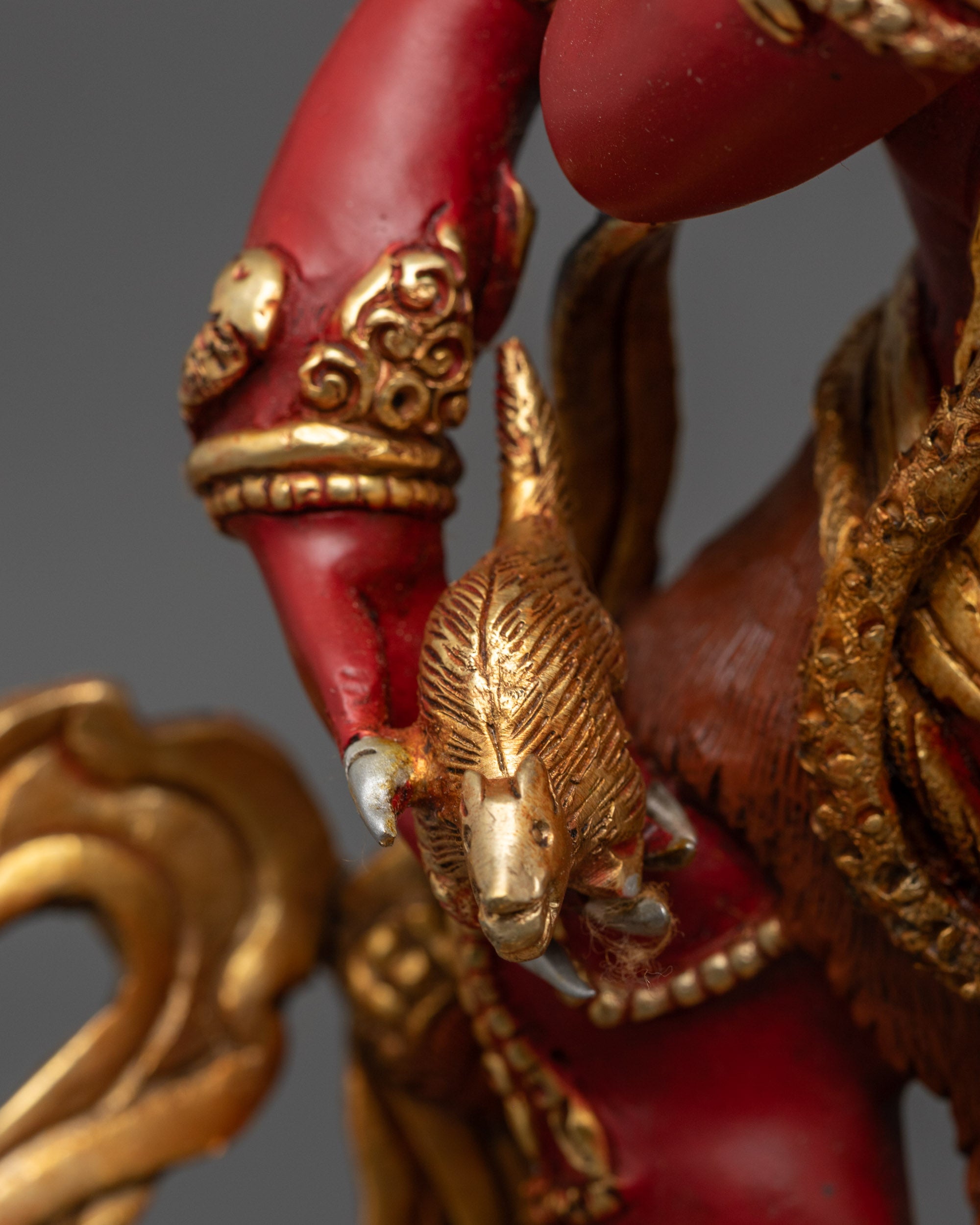 Red Dzambhala Sculpture | Handcrafted Tibetan Buddhist Wealth Deity