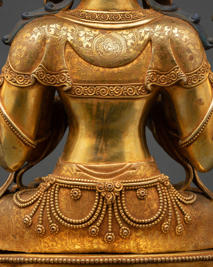 Tibetan Chenrezig Statue | 24K Gold Fire-Gilded Bodhisattva Sculpture