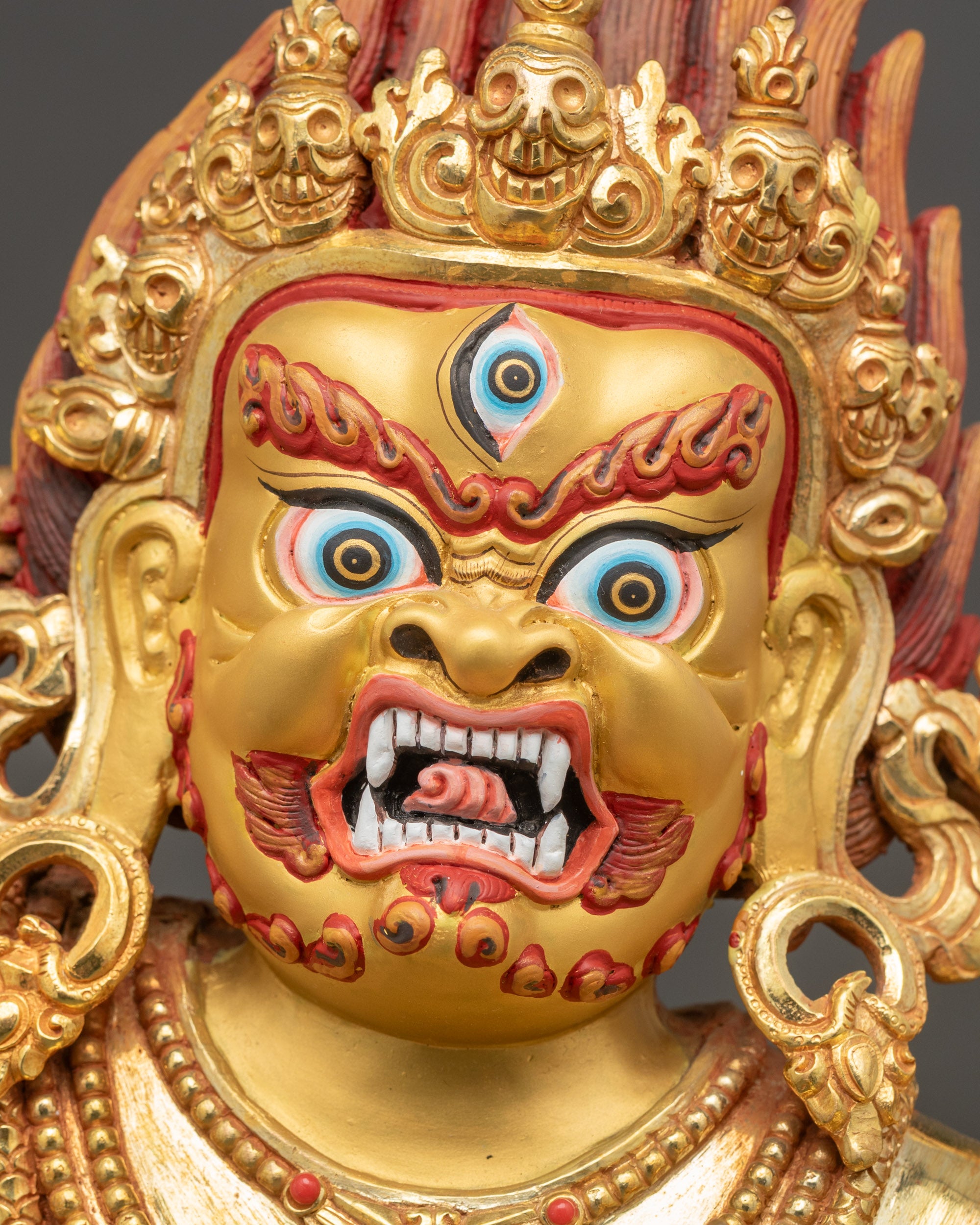 Nepalese Protector Deity Vajrapani Statue in Gold-Gilded Copper
