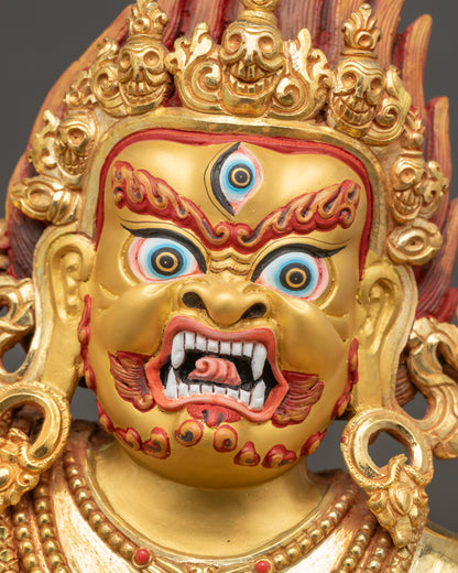 Nepalese Protector Deity Vajrapani Statue in Gold-Gilded Copper