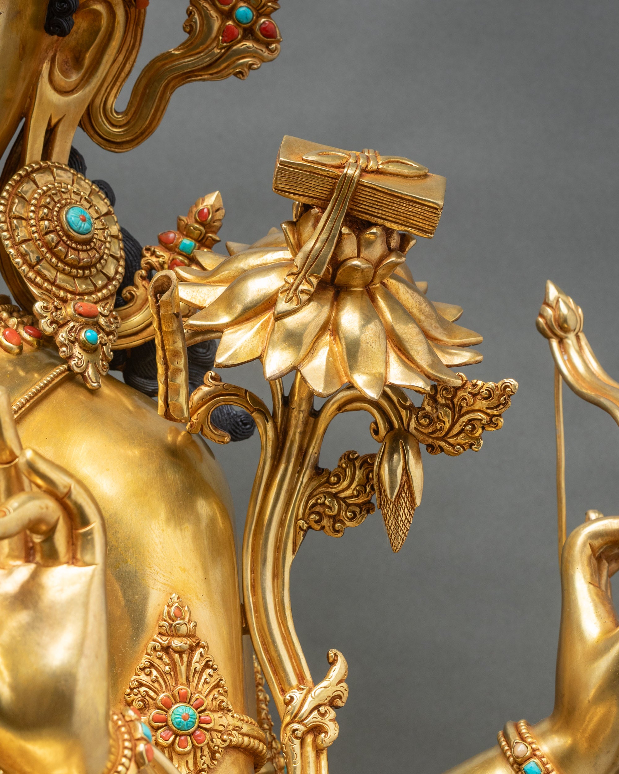 38" Maha Manjushri Statue | Golden Bodhisattva of Wisdom