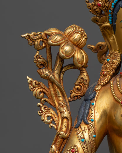 24K Gold Fire-Gilded Green Tara Statue | Meditation and Altar Decor