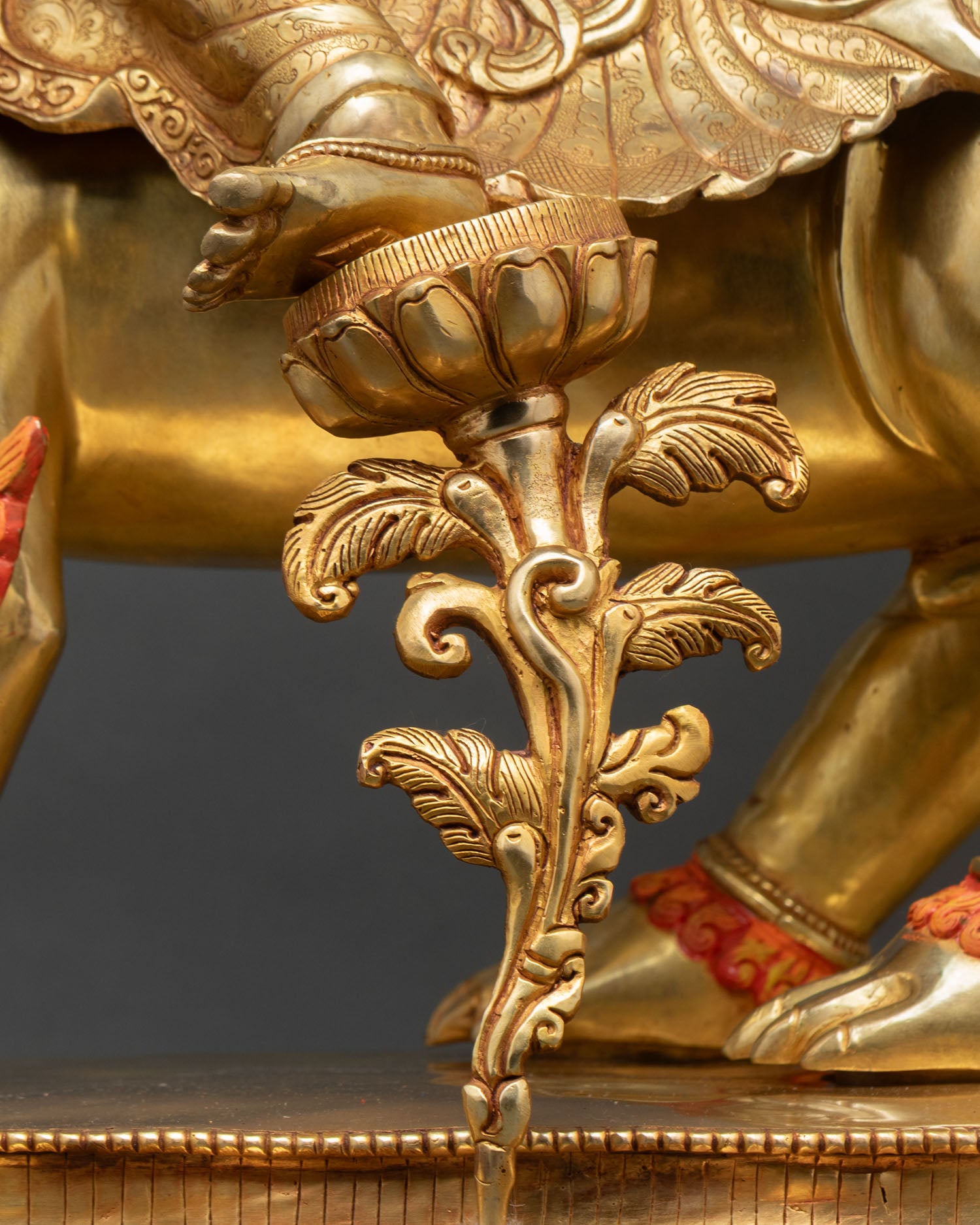 Green Tara Statue on Ornate Snow Lion Throne |  Handmade in Nepal