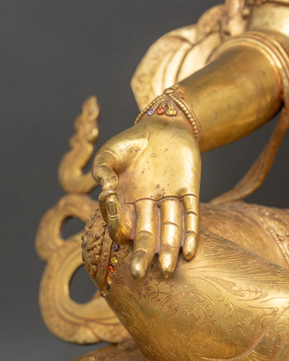 Compassionate Green Tara Sculpture | 24K Gold Fire-Gilded Copper Figurine