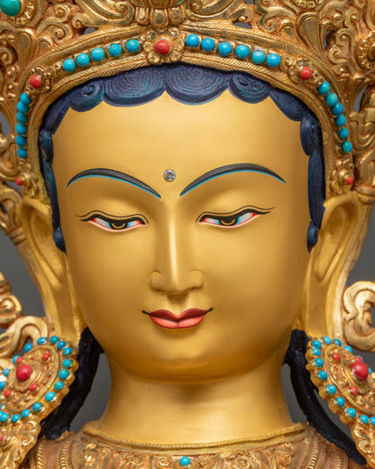 Sacred Green Tara Sculpture from Nepal | Traditional Nepalese Artwork